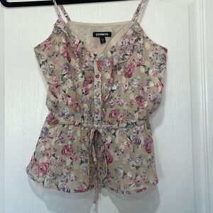 Flowered spaghetti strap top - with drawstring